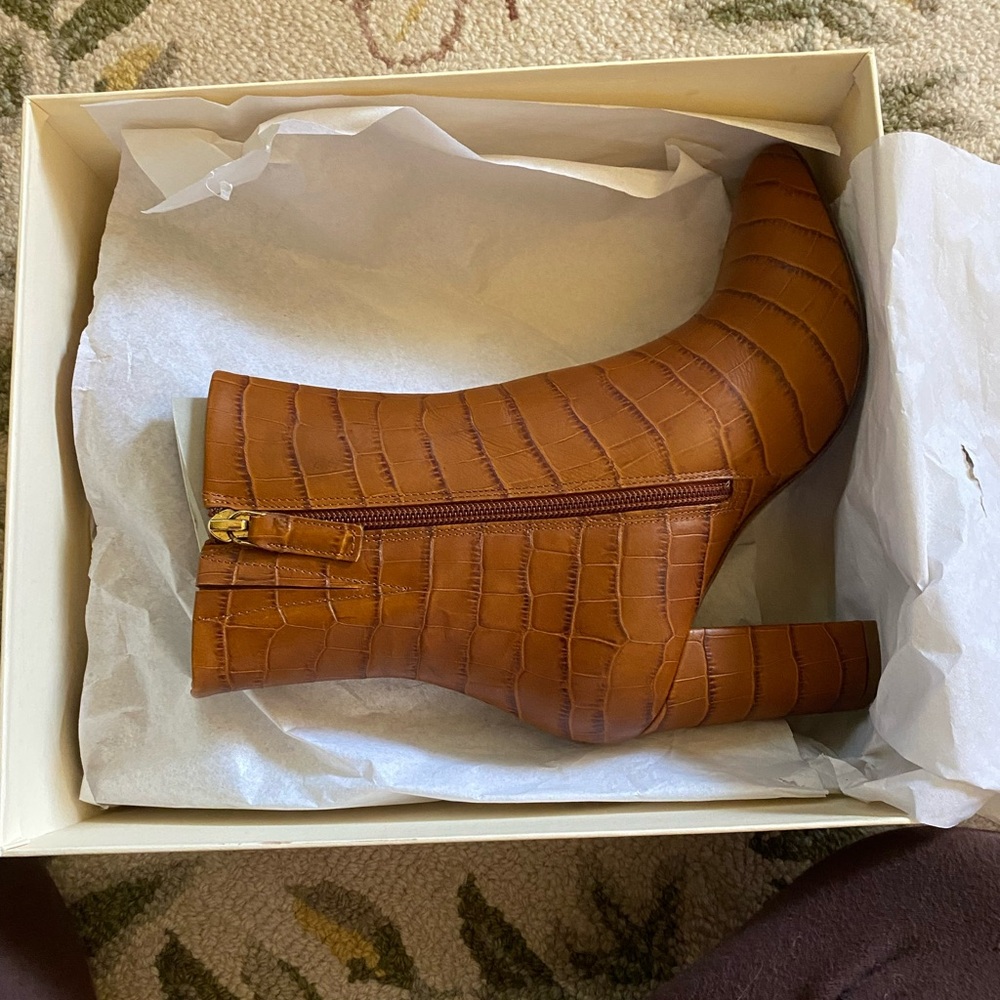Brown Croc-Embossed Ankle Boots